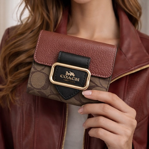 Coach Handbags - NWT Coach Signature Snap Wallet – Brown/Black Multi